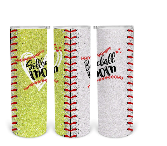 Baseball/Softball Mom- 20oz or 30oz Skinny Tumblers w/ Lid and Metal Straw