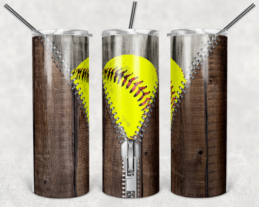 Unzipped Softball Laces- 20oz or 30oz Skinny Tumblers w/ Lid and Metal Straw