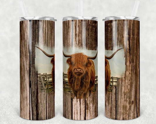 Wooden Cow Animal - 20 oz or 30oz Skinny Tumblers w/ Lid and Metal Straw