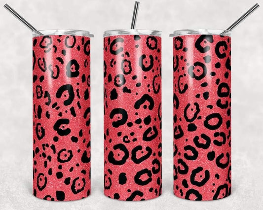 Salmon Leopard Print - 20oz or 30oz Skinny Tumblers w/ Lid and Metal Straw
