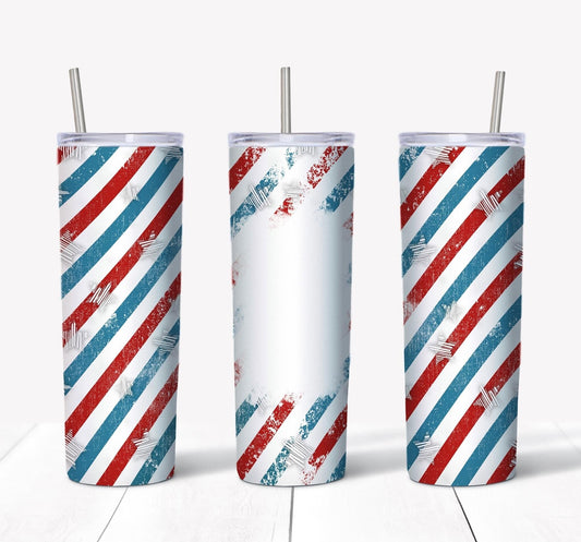 Red White & Blue Stripes Picture- 20oz or 30oz Skinny Tumblers w/ Lid and Metal Straw