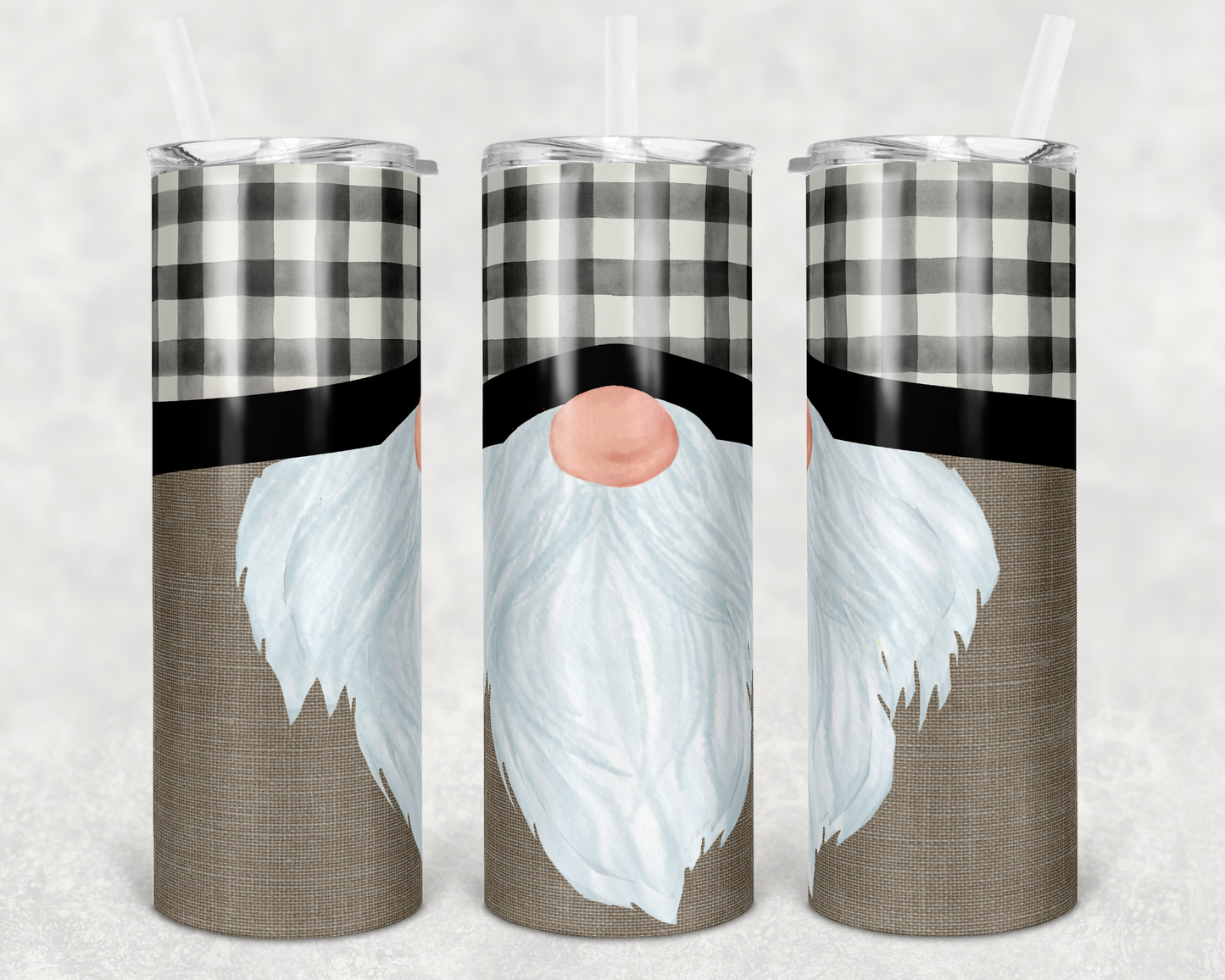 Burlap Beard Gnome- 20 oz or 30oz Skinny Tumblers w/ Lid and Metal Straw