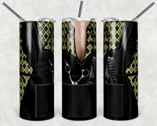 Green Triangles Hair Apron - 20oz or 30oz Skinny Tumblers w/ Lid and Metal Straw