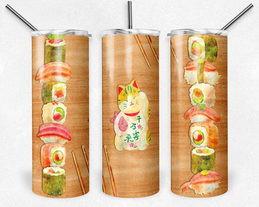 Sushi Cat  - 20oz or 30oz Skinny Tumblers w/ Lid and Metal Straw