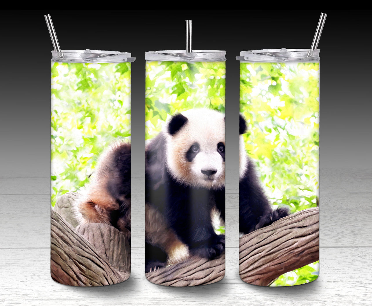 Panda - 20 oz or 30oz Skinny Tumblers w/ Lid and Metal Straw