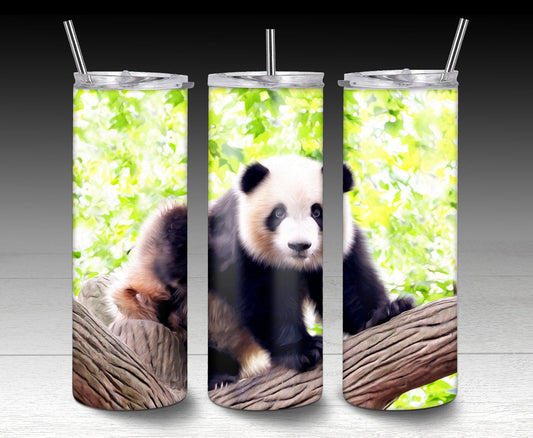 Panda - 20 oz or 30oz Skinny Tumblers w/ Lid and Metal Straw