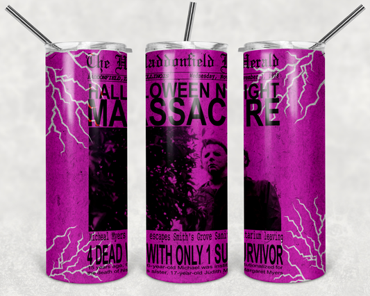 Halloween Massacre Jason Movie  - 20 or 30oz Skinny Tumblers w/ Lid and Metal Straw