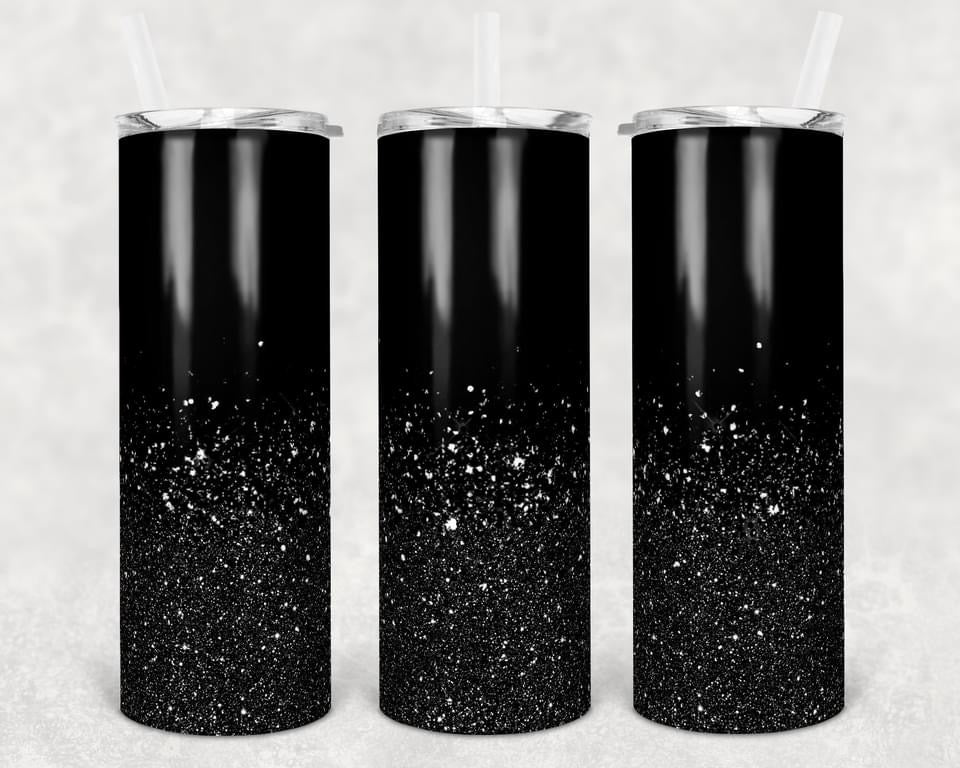 Black on Black Glitter - 20 oz or 30oz Skinny Tumblers w/ Lid and Metal Straw