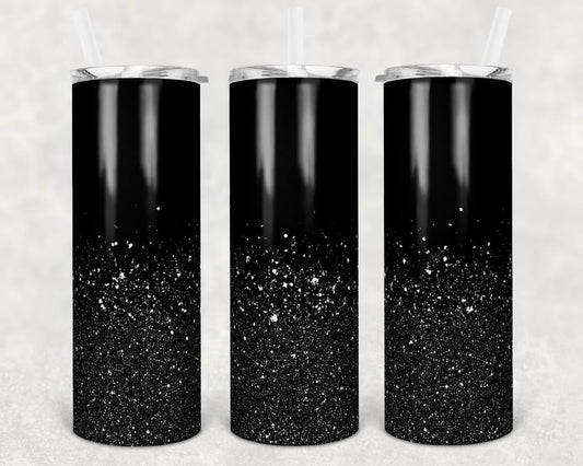 Black on Black Glitter - 20 oz or 30oz Skinny Tumblers w/ Lid and Metal Straw