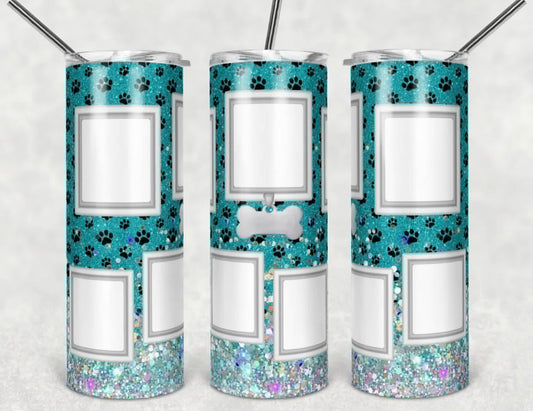 Teal Dog Print Picture Photos - 20oz or 30oz Skinny Tumblers w/ Lid and Metal Straw