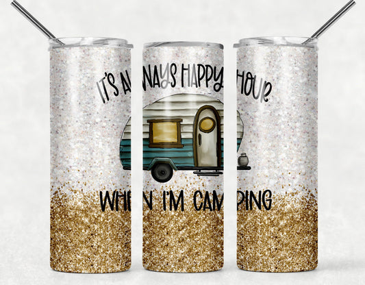 Camping- 20oz or 30oz Skinny Tumblers w/ Lid and Metal Straw