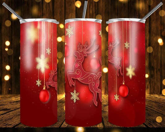 Reindeer Ornaments - 20oz or 30oz Skinny Tumblers w/ Lid and Metal Straw