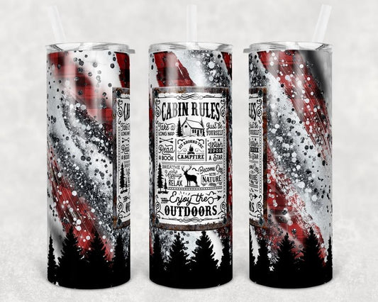 Cabin Rules - 20oz or 30oz Skinny Tumblers w/ Lid and Metal Straw