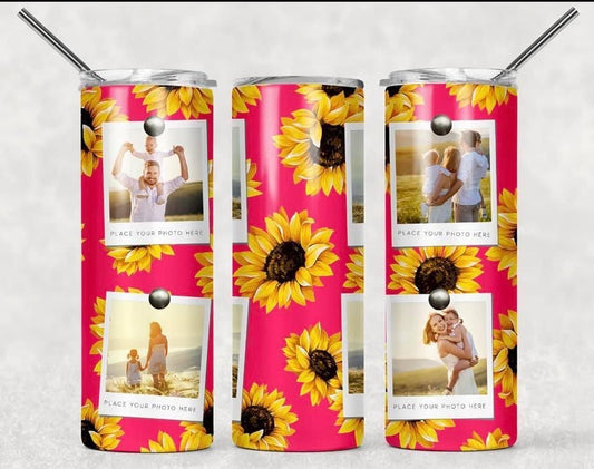 Pink Custom Sunflower- 20oz or 30oz Skinny Tumblers w/ Lid and Metal Straw