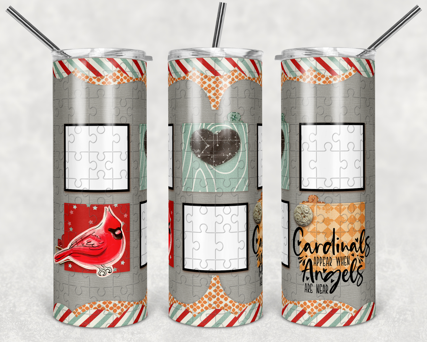 Custom Pictures Cardinal Guardian - 20oz or 30oz Skinny Tumblers w/ Lid and Metal Straw