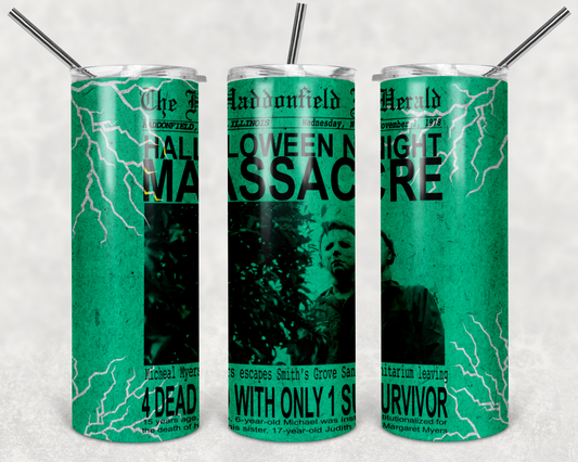 Halloween Massacre Jason Movie  - 20 or 30oz Skinny Tumblers w/ Lid and Metal Straw