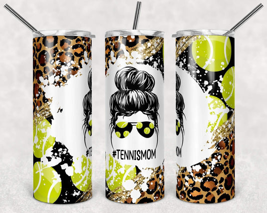 Tennis Cheetah Mom - 20oz or 30oz Skinny Tumblers w/ Lid and Metal Straw