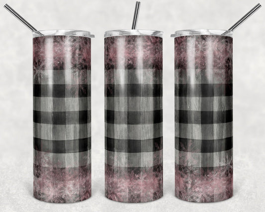 Wooden Plaid Pink- 20oz or 30oz Skinny Tumblers w/ Lid and Metal Straw