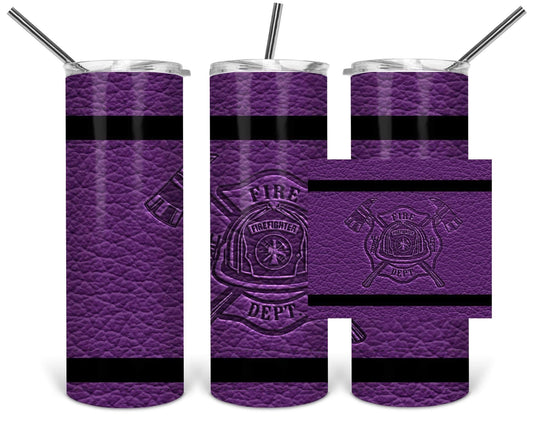 Purple & Black Leather Fire Dep. - 20oz or 30oz Skinny Tumblers w/ Lid and Metal Straw