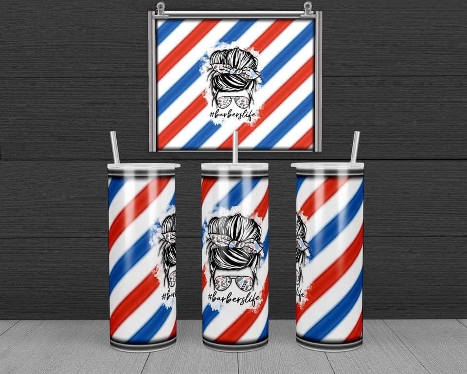 Barber Life - 20 oz or 30oz Skinny Tumblers w/ Lid and Metal Straw