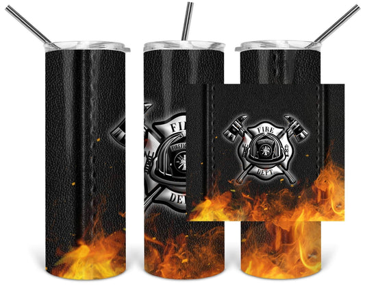 Leather Fire Dep. - 20oz or 30oz Skinny Tumblers w/ Lid and Metal Straw