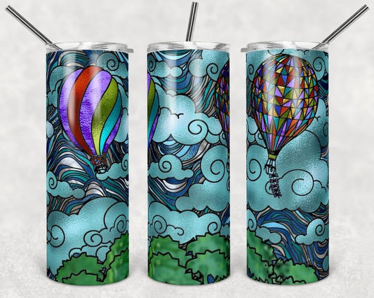 Stained Glass Hot Air Balloons - 20 oz or 30oz Skinny Tumblers w/ Lid and Metal Straw