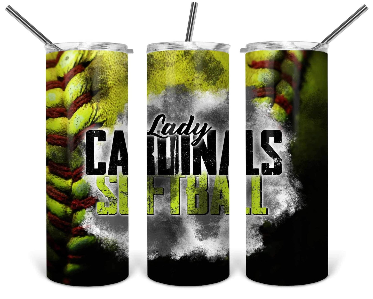 Cardinal Lady’s Softball - 20oz or 30oz Skinny Tumblers w/ Lid and Metal Straw