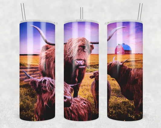 Cow - 20 oz or 30oz Skinny Tumblers w/ Lid and Metal Straw