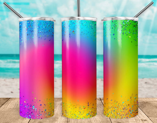 Rainbow Glitter- 20 oz or 30oz Skinny Tumblers w/ Lid and Metal Straw