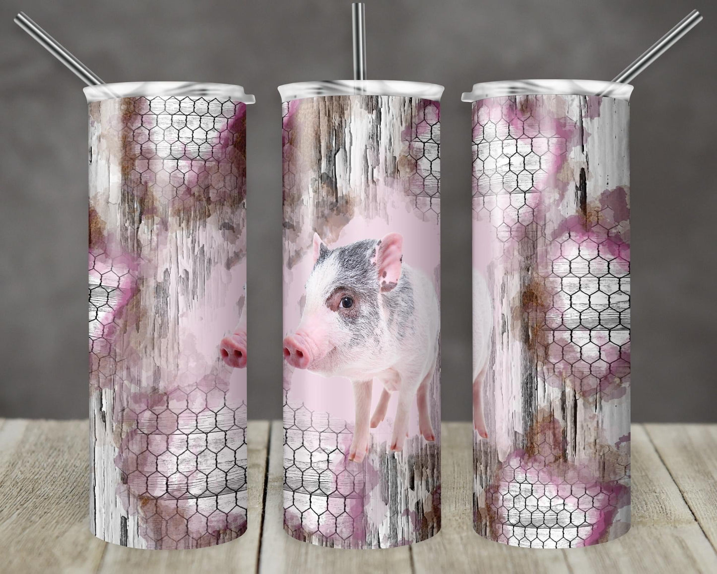 Pig Whitewood- 20oz or 30oz Skinny Tumblers w/ Lid and Metal Straw