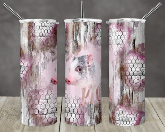 Pig Whitewood- 20oz or 30oz Skinny Tumblers w/ Lid and Metal Straw