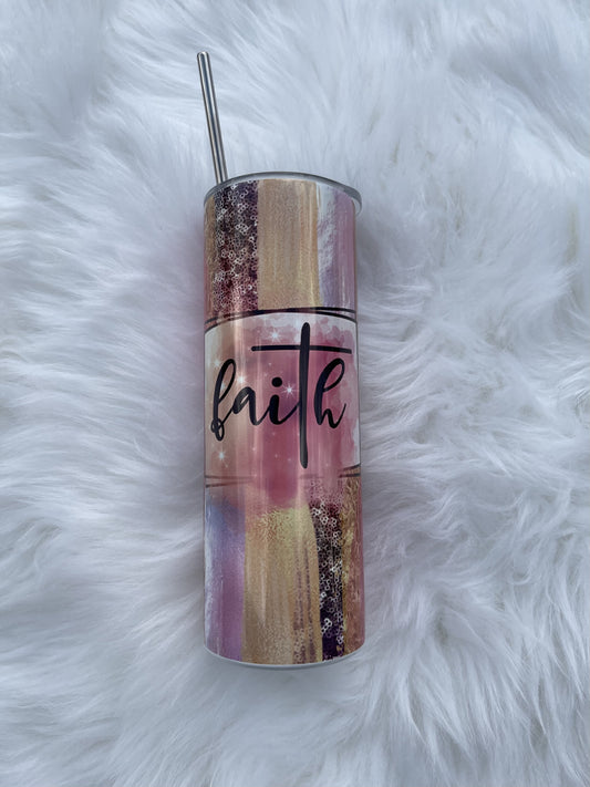 Faith - 20 oz Skinny Tumblers w/ Lid and Metal Straw