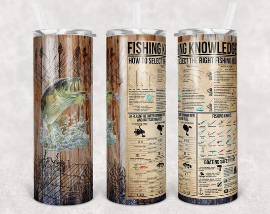 Wood Fishing Knowledge Green Fish - 20 oz or 30oz Skinny Tumblers w/ Lid and Metal Straw