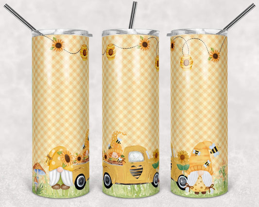 Gnome Bees Sunflower - 20oz or 30oz Skinny Tumblers w/ Lid and Metal Straw