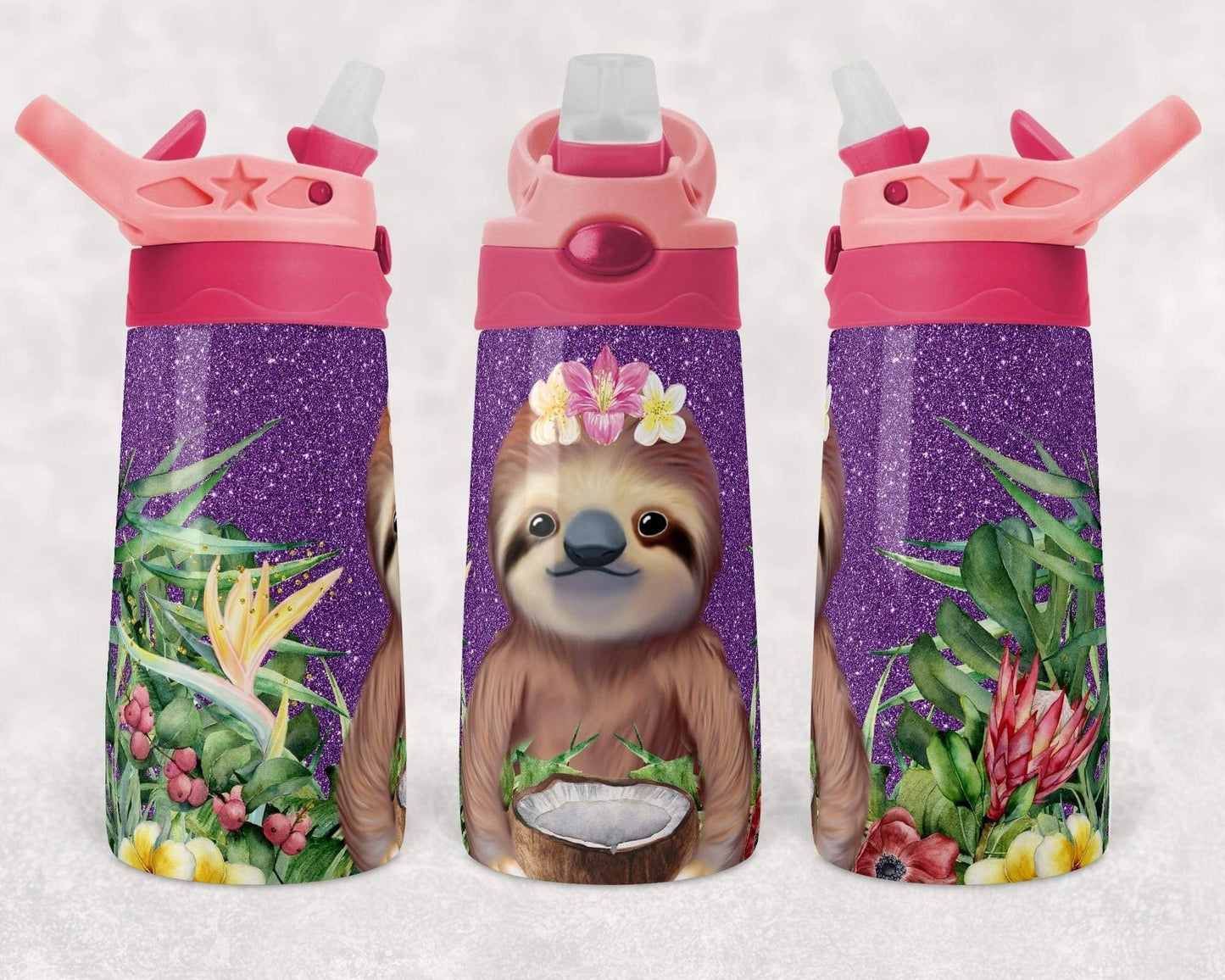 Purple Sparkle Sloth - 12 oz Kids flip cup