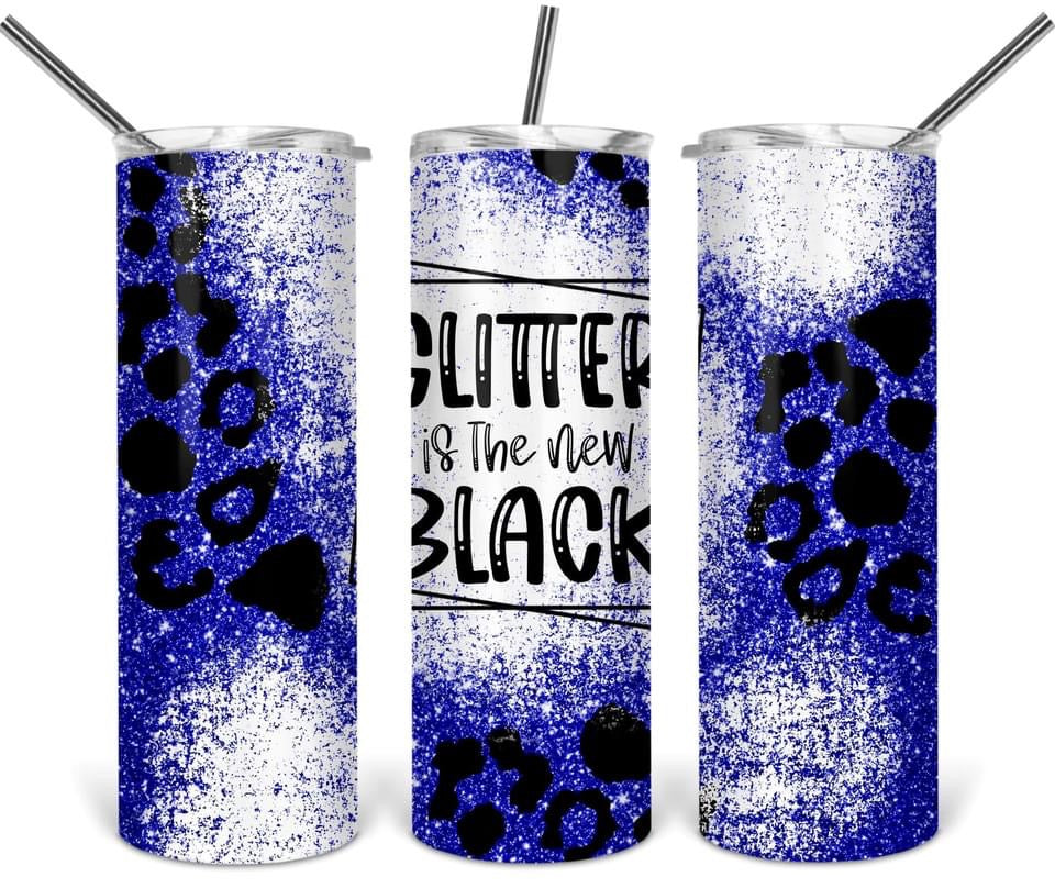 Blue Glitter is the Black- 20oz or 30oz Skinny Tumblers w/ Lid and Metal Straw