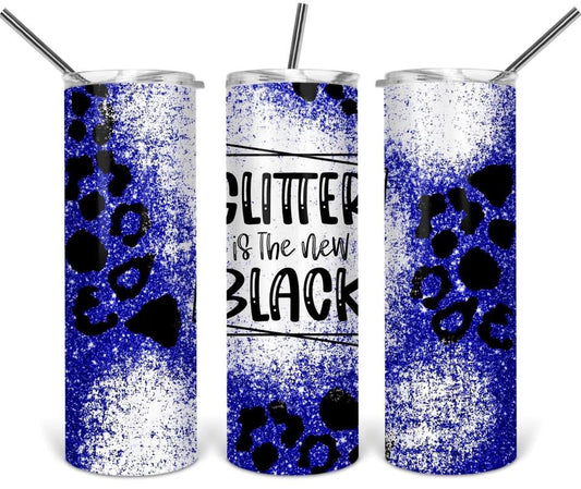 Blue Glitter is the Black- 20oz or 30oz Skinny Tumblers w/ Lid and Metal Straw