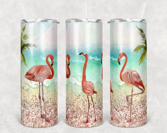 Flamingos- 20 oz Skinny Tumblers w/ Lid and Metal Straw
