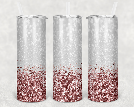 Rose Gold Glitter - 20oz or 30oz Skinny Tumblers w/ Lid and Metal Straw