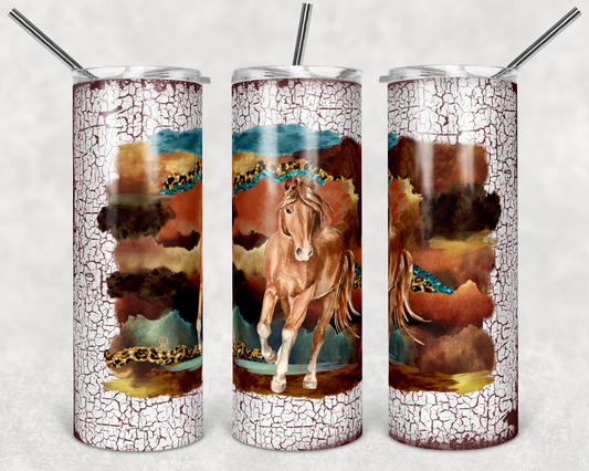 White Cracked Western Horse- 20 oz or 30oz Skinny Tumblers w/ Lid and Metal Straw
