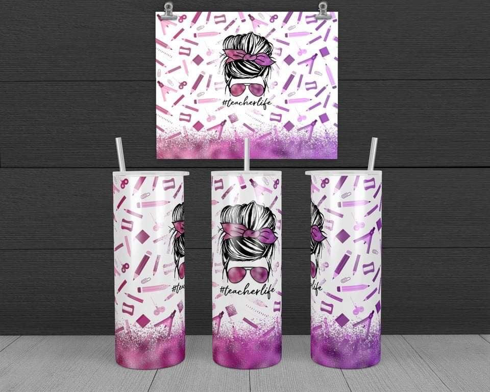 Teacher Life - 20 oz or 30oz Skinny Tumblers w/ Lid and Metal Straw