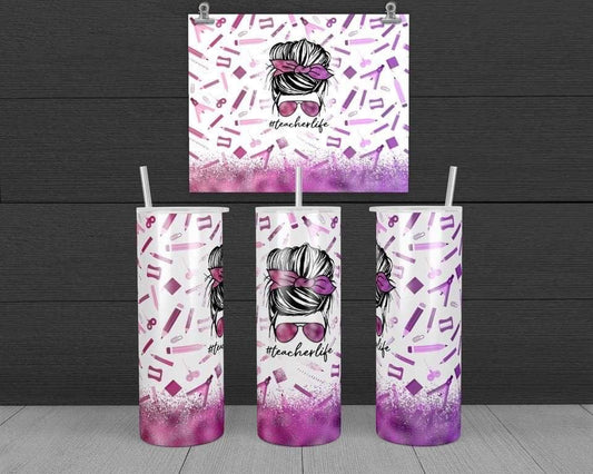 Teacher Life - 20 oz or 30oz Skinny Tumblers w/ Lid and Metal Straw