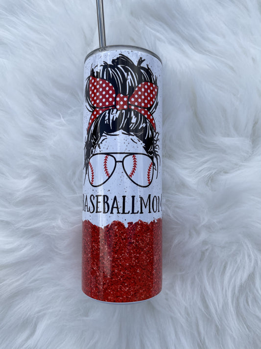 Baseball Mom Life - 20 oz Skinny Tumblers w/ Lid and Metal Straw '