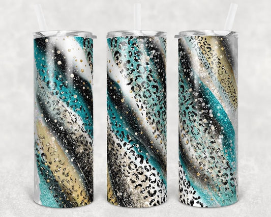 Glitter Cheetah Stripe Effect- 20oz or 30oz Skinny Tumblers w/ Lid and Metal Straw