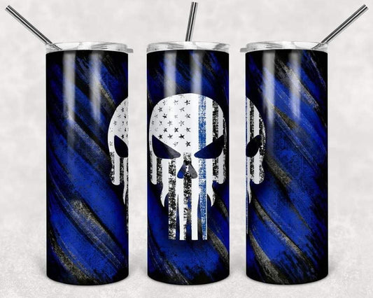 Blue Skull - 20 oz or 30oz Skinny Tumblers w/ Lid and Metal Straw
