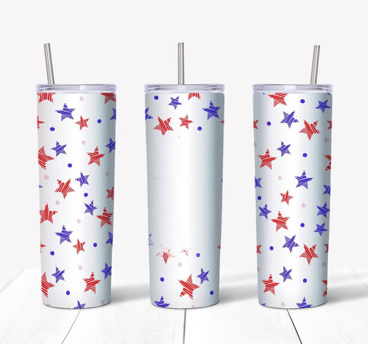 Red & Blue Stars with Picture- 20oz or 30oz Skinny Tumblers w/ Lid and Metal Straw