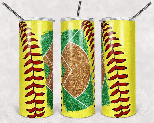 Softball Glitter Field - 20oz or 30oz Skinny Tumblers w/ Lid and Metal Straw