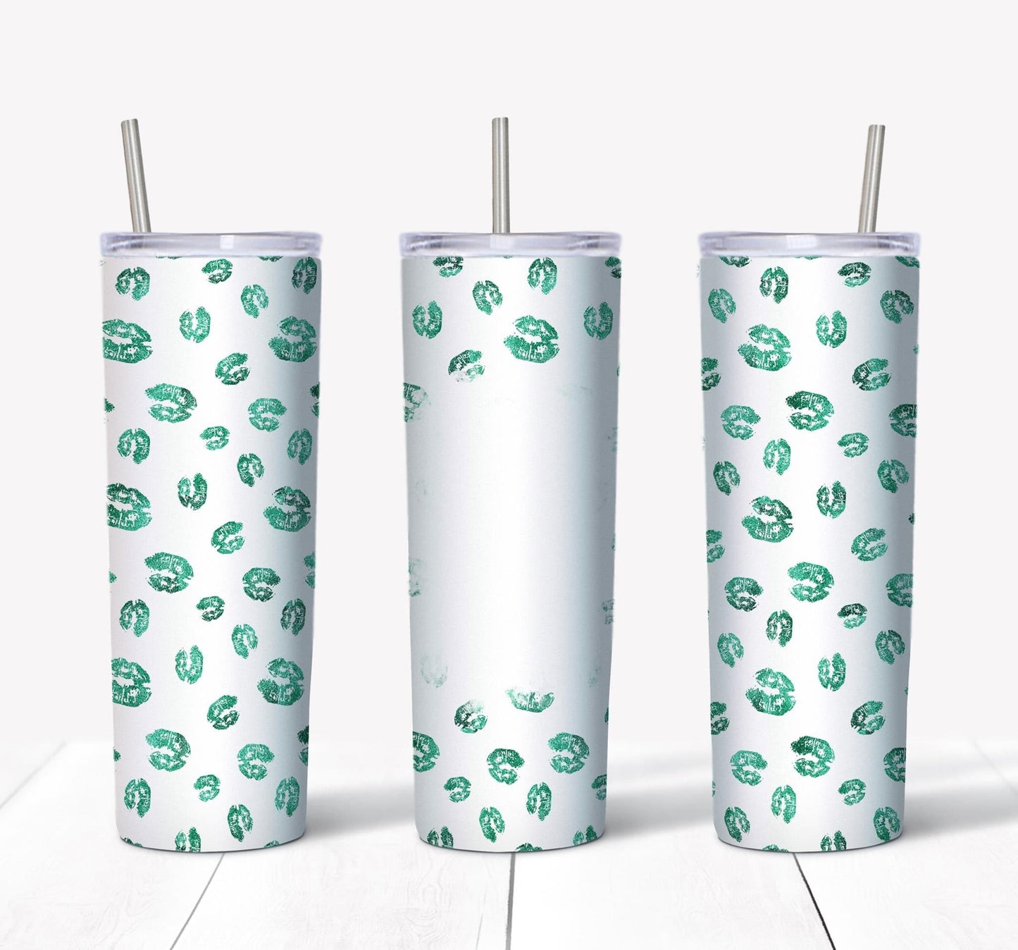 Green Kisses Custom Picture  - 20oz or 30oz Skinny Tumblers w/ Lid and Metal Straw