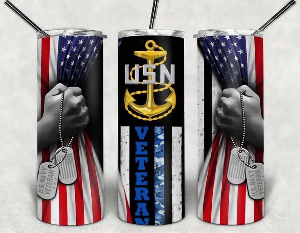 US Navy Veteran - 20 oz or 30oz Skinny Tumblers w/ Lid and Metal Straw