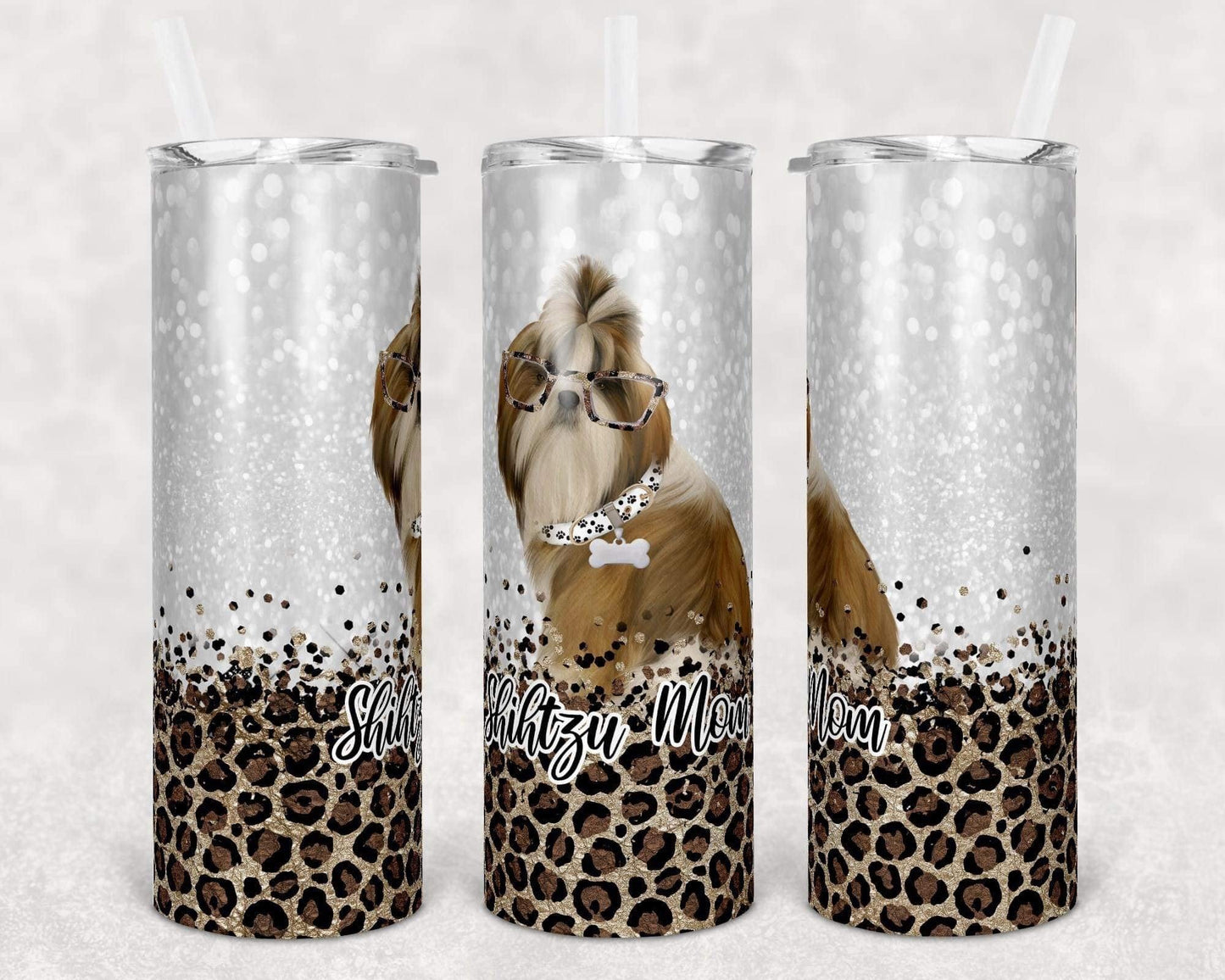 Shihtzu Dog Mom - 20oz or 30oz Skinny Tumblers w/ Lid and Metal Straw